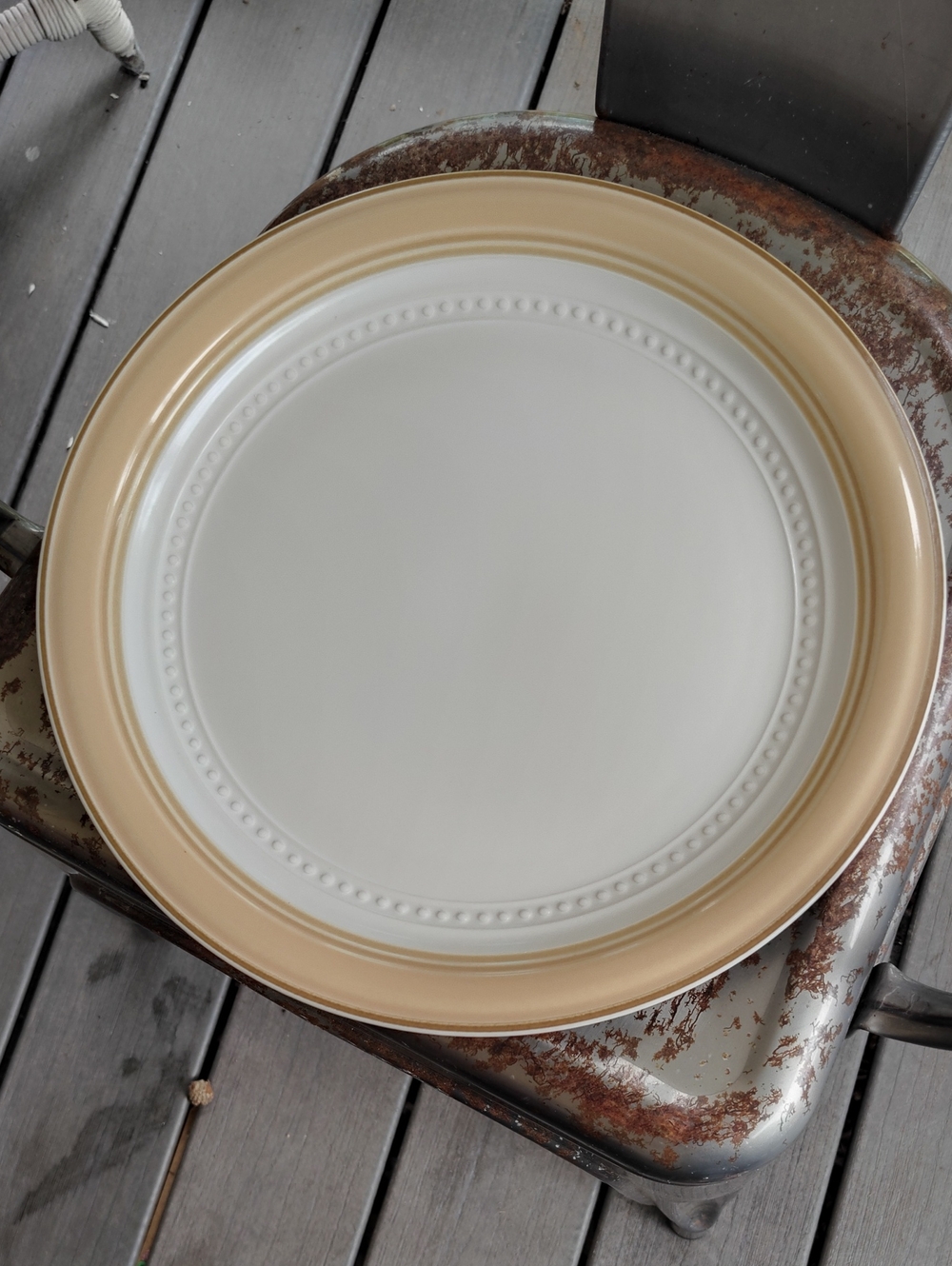Haviland Tan and White 12.5"  serving Plate with Beaded Rim